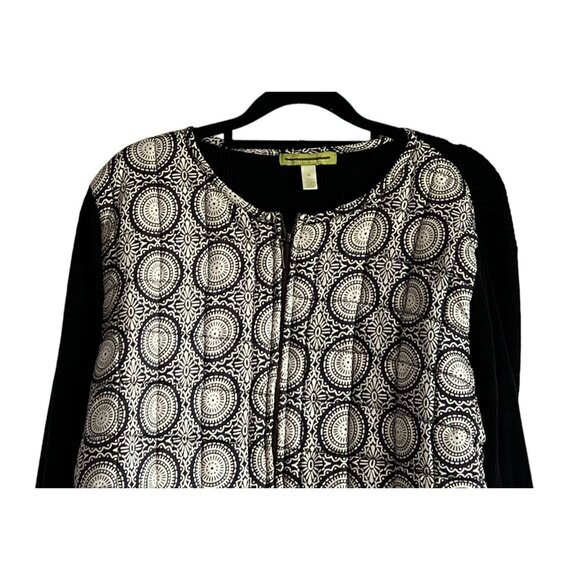 Sigrid Olsen Womens XL Black & White Silk/Polyester Knit FullZip Sweater Quilted - Picture 2 of 7